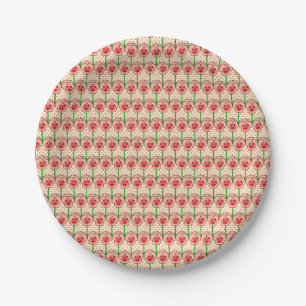 Coral Stiefmütterchen - Retro-Tapete-Muster Pappteller