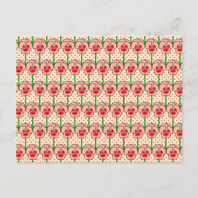 Coral Stiefmütterchen - Retro-Tapete-Muster Postkarte (Vorderseite)