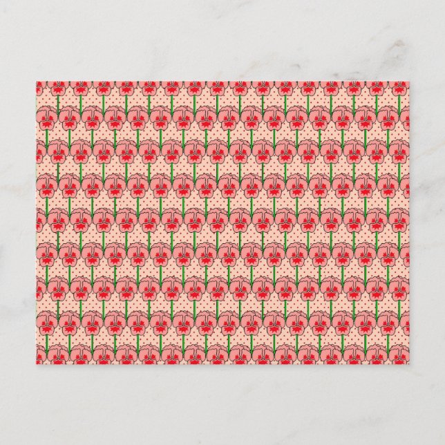 Coral Stiefmütterchen - Retro-Tapete-Muster Postkarte (Vorderseite)