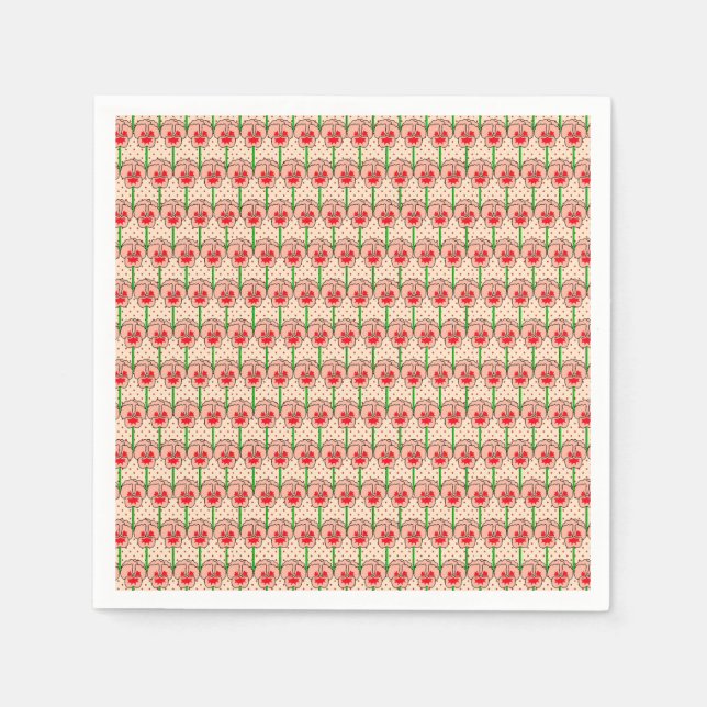 Coral Stiefmütterchen - Retro-Tapete-Muster Serviette (Vorderseite)