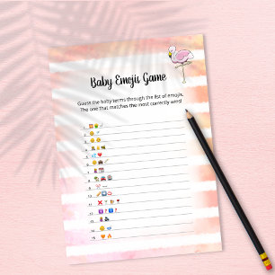 Coral Striped Flamingo Baby Emojis Game Card Einladung