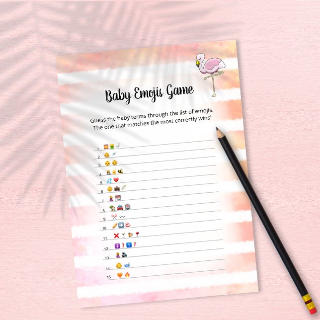 Coral Striped Flamingo Baby Emojis Game Card Einladung (Von Creator hochgeladen)