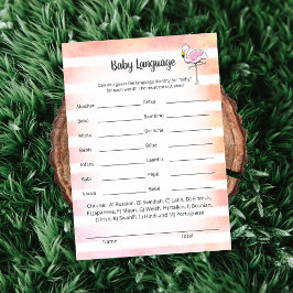 Coral Striped Flamingo Baby Language Duschgame Einladung