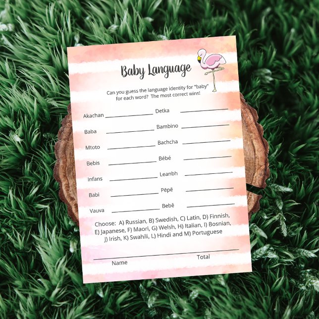 Coral Striped Flamingo Baby Language Duschgame Einladung (Von Creator hochgeladen)