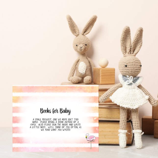 Coral Striped Flamingo Bücher für Baby Dusche Spie Begleitkarte (Von Creator hochgeladen)