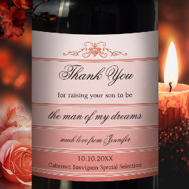 Coral Striped Tone auf Tone Romantische Hochzeit Weinetikett