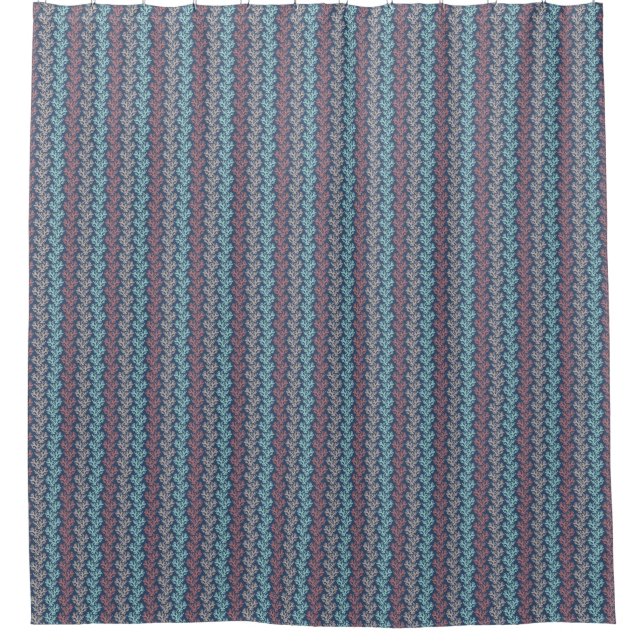 Coral Stripes Aqua Navy Duschvorhang (Vorderseite)