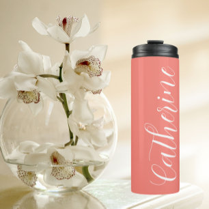 Coral Stylized Wedding Bridesmaid Name Thermosbecher