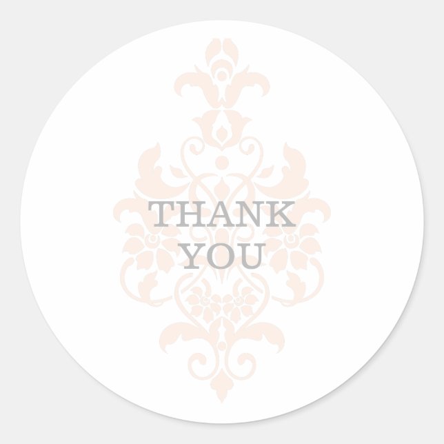 Coral Subtle Damask Danke Stickers (Vorderseite)
