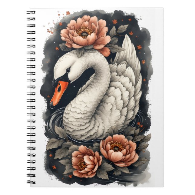 "Coral Swan" Floral Art Spiral Notebook Notizblock (Vorderseite)