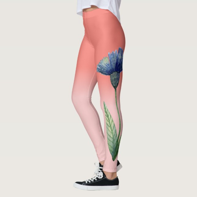 Coral Tee Rose Gradient mit blauer Blume Leggings (Links)