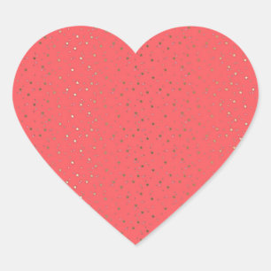 Coral Tiny Golden Stars Heart Sticker
