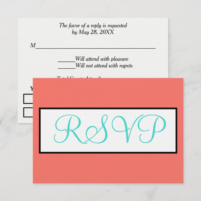 Coral Turquois Geometric Wedding RSVP (Vorne/Hinten)