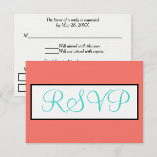 Coral Turquois Geometric Wedding RSVP Karte