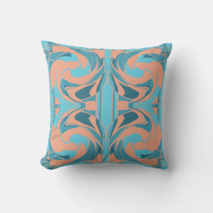 Coral Turquoise Aqua Swirt große Fliesenmosaike Kissen