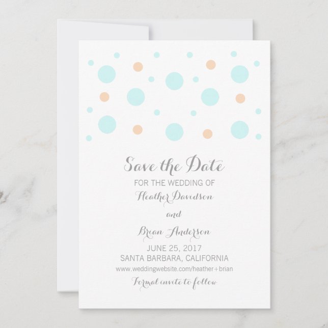 Coral Turquoise Confetti Save the Date einladen (Vorderseite)