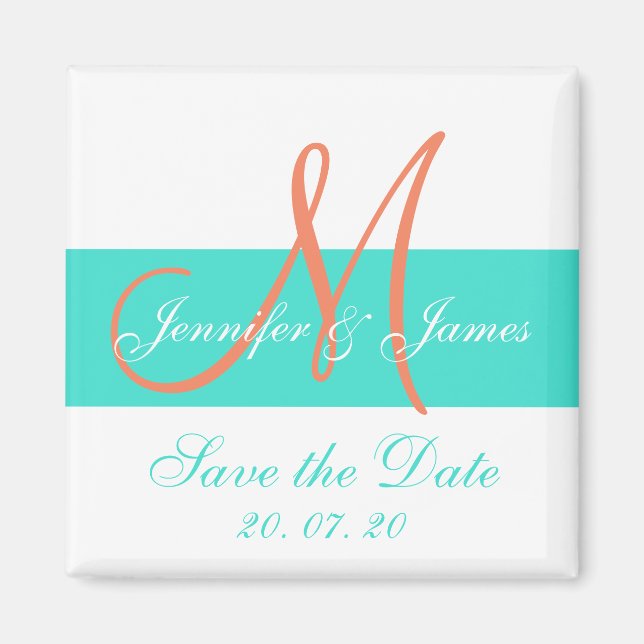 Coral Turquoise Modern Save the Date Magnete (Vorne)