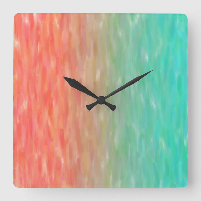Coral & Turquoise Ombre Wasserfarbe Aquamarin Oran Quadratische Wanduhr (Vorderseite)