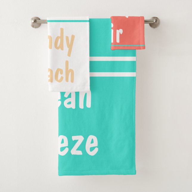 Coral Turquoise White Beach Typografie Badhandtuch Set (Insitu)