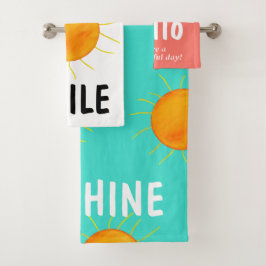 Coral Turquoise White Sunshine Typografy Badhandtuch Set