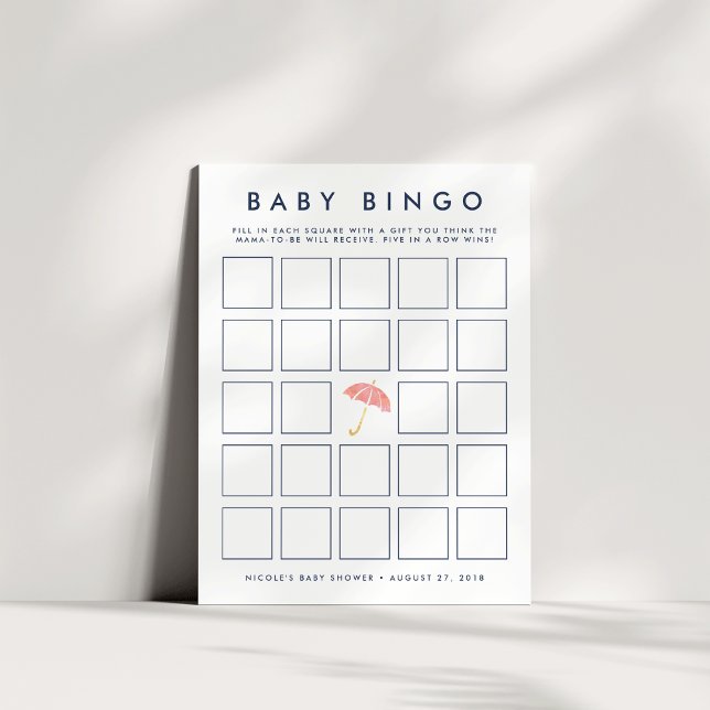 Coral Umbrella | Babydusche Bingo Game Card Einladung (Von Creator hochgeladen)