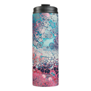 Coral und Aqua Acrylic Pour farbenfroh Abstrakt Thermosbecher