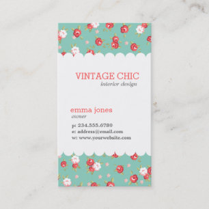 Coral und Aqua Chic Vintage Blumendrucke Visitenkarte