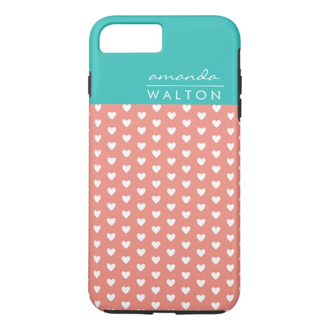 Coral und Aqua Hearts Muster Individuelle Name Case-Mate iPhone Hülle (Rückseite)