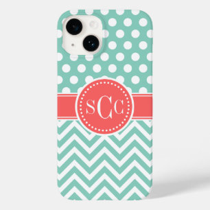 Coral und Aqua Polka Dot Zickzack Monogramm Case-Mate iPhone Hülle