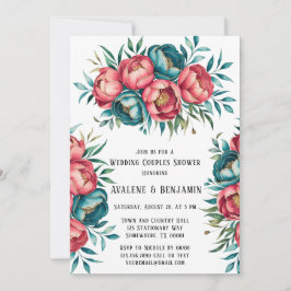 Coral und Aquamarin Peonies Gold Wedding Couples D Einladung
