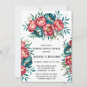 Coral und Aquamarin Peonies Gold Wedding Couples D Einladung