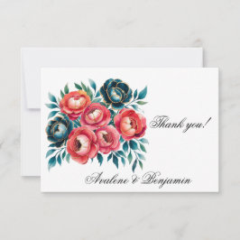Coral und Aquamarin Peonies Gold Wedding Dankeskarte