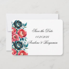 Coral und Aquamarin Peonies Gold Wedding Save The Date