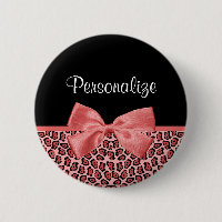 Coral und Black Jaguar Print Niedlich Bow mit Name