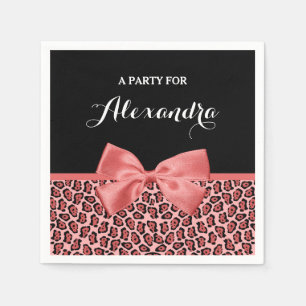 Coral und Black Jaguar Print Niedlich Bow mit Name Serviette
