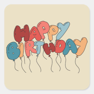 Coral und Blue Happy Birthday Balloon Letters Quadratischer Aufkleber