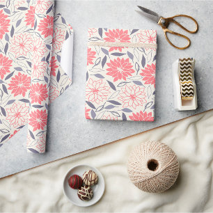 Coral und Cream Floral Muster Vintag Dahlia Geschenkpapier