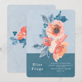 Coral und Dusty Blue Floral Boho Brautparty Einladung