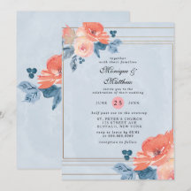 Coral und Dusty Blue Floral Geometric Wedding