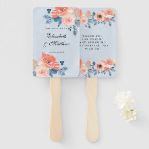 Coral und Dusty Blue Floral Wedding Hand Fan Fächer