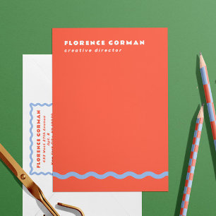 Coral und Französisch Blue Wavy Frame Personal Dankeskarte