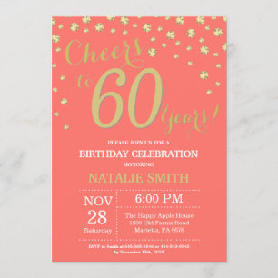 Coral und Gold 60. Geburtstag Diamond Einladung
