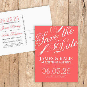 Coral und Grau Vintage-Schriftart Save-the-Date-Ka Ankündigungspostkarte
