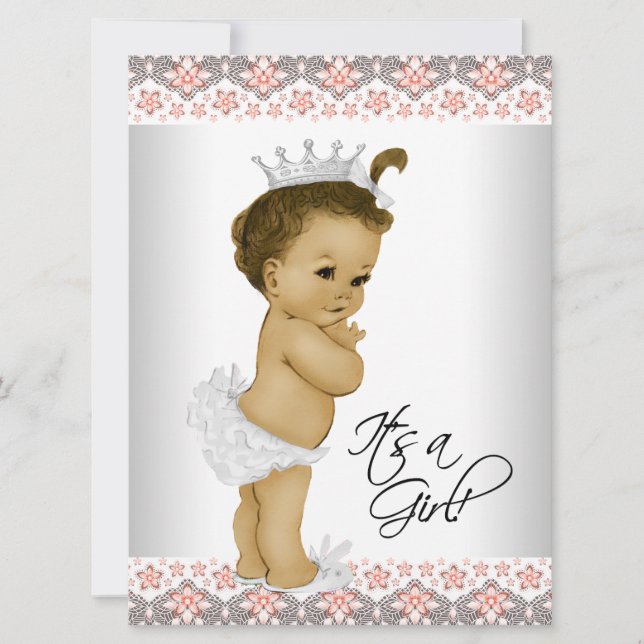 Coral und Gray Baby Dusche Einladung (Vorderseite)