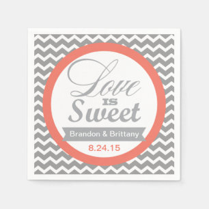 Coral und Gray Zickzack Wedding Napkins Serviette