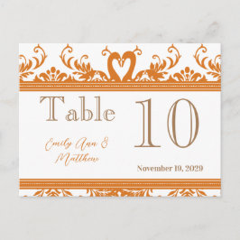 Coral und Ivory Swan Damask Tischnummer