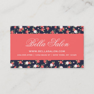 Coral und Navy Chic Vintag Floral Print Visitenkarte