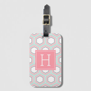 Coral und Pink Hexagon Muster Mit Monogramm Gepäckanhänger
