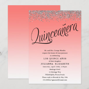 Coral und Silver Quinceanera Geburtstagseinladung Einladung