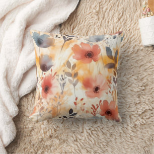 Coral und Smoky Blue Modern Art Blume Kissen